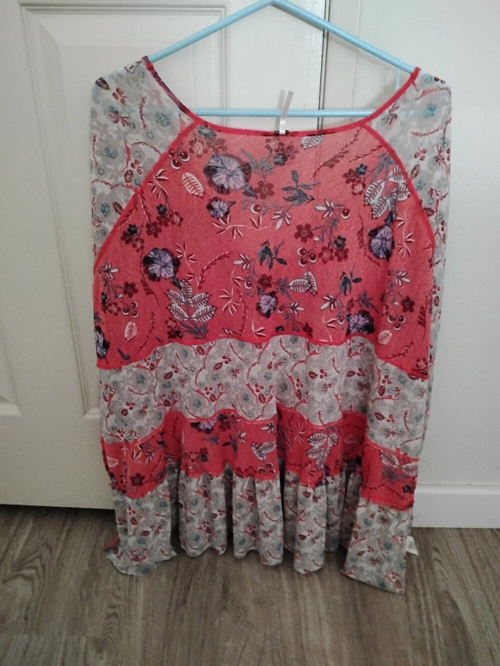 FREE People Ovesized Floral V Neck Boho Blouse